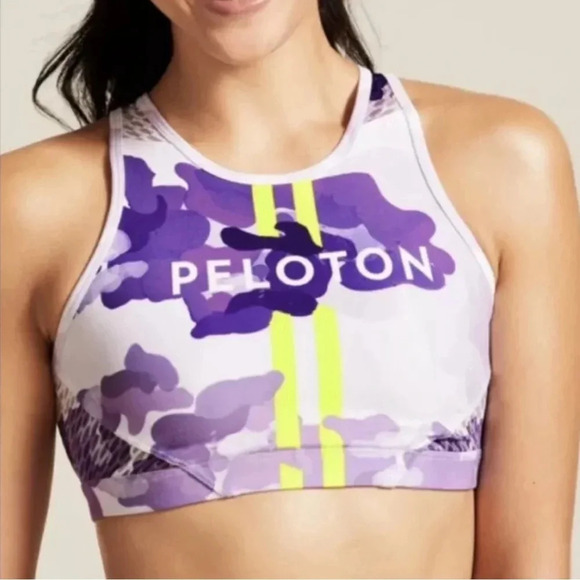 Peloton + WITH High Neck Sports Bra Nail Polish Camo Size Small - Picture 1 of 6